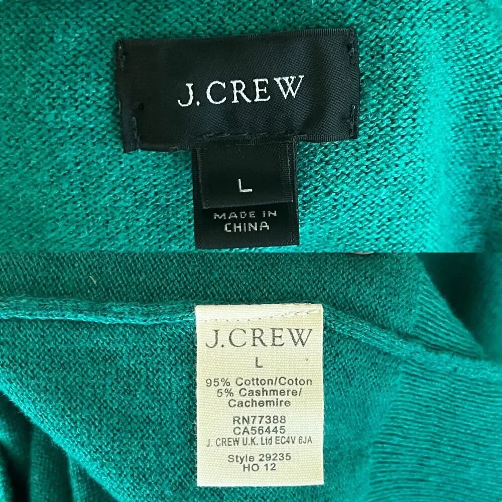 J.Crew Men Size L Cotton Cashmere Kelly Green V-Neck Sweatshirt Casual Minimal